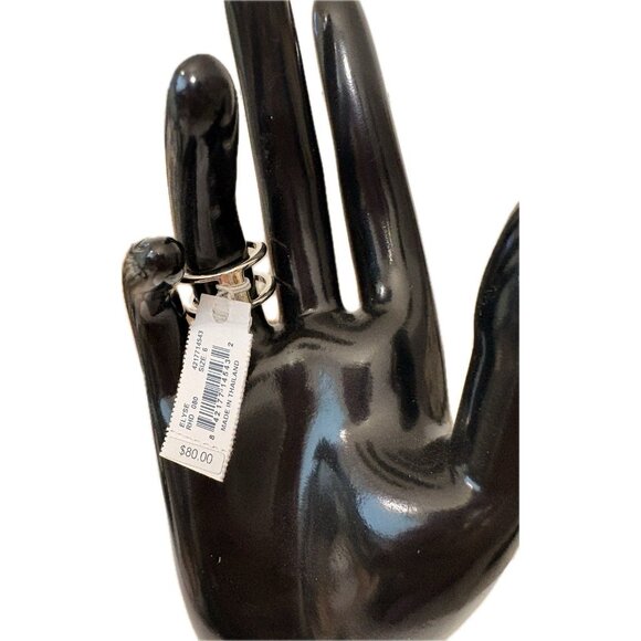 Kendra Scott Silver Rodium Plated Platinum Drusy Oval & Open Elyse Ring-Size-6 - Picture 6 of 7